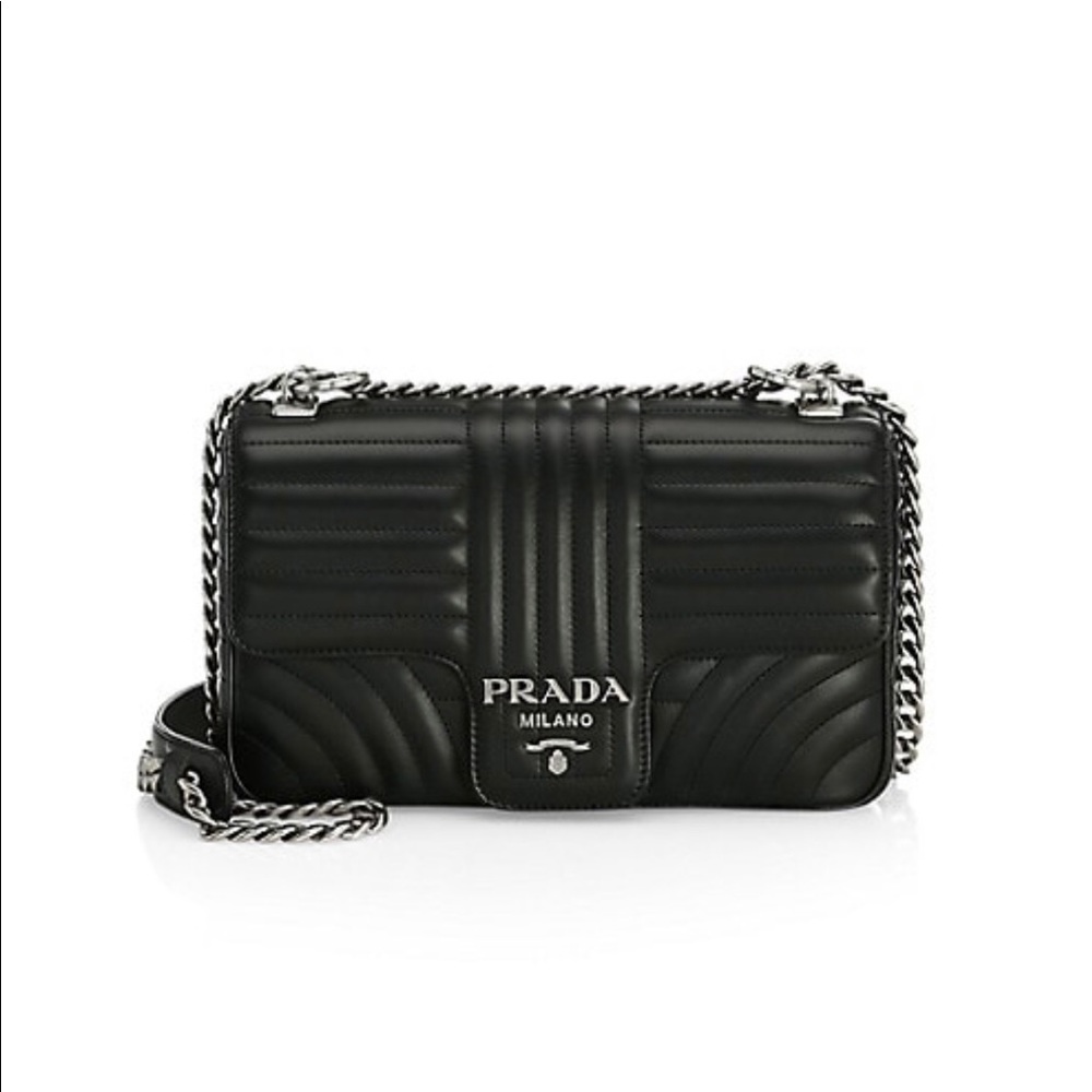 Prada Digramme Leather Shoulder Bag Black